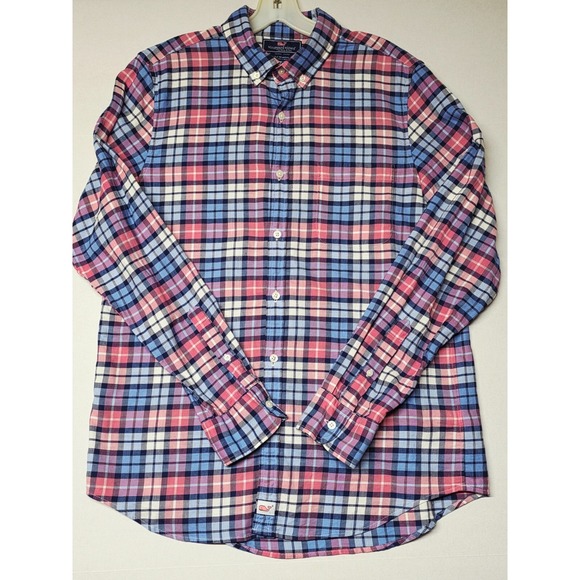 Vineyard Vines Shirt Men's Medium Plaid Slim Fit Murray Button Blue &‎ Pink - Picture 2 of 6